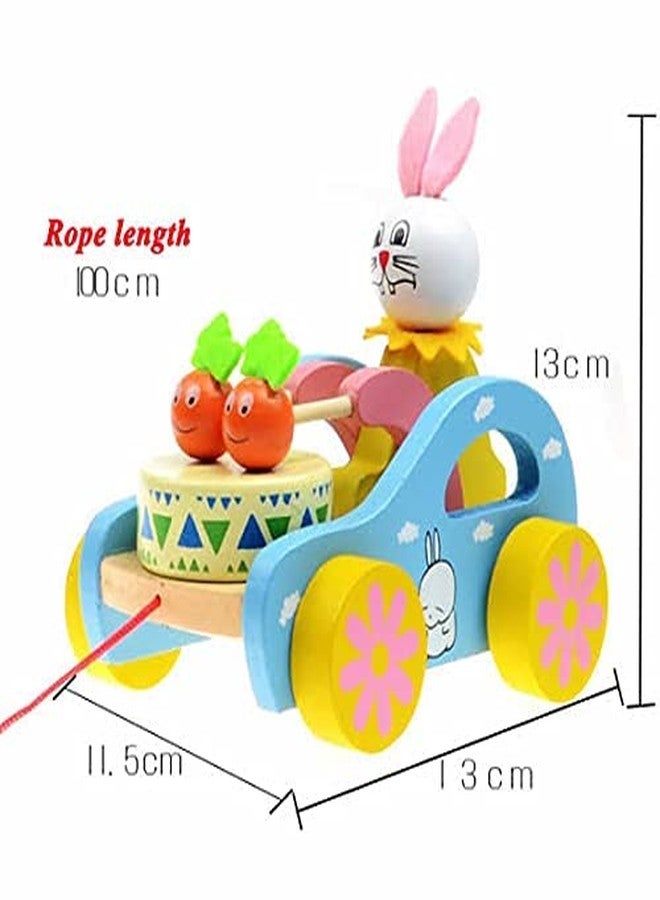 TOOLART® Wooden Drum Musical Pull Along Toy, Baby Early Walking Pull Toy, Rope Toy for Babies, Walking Toy Vehicle for Babies Wood, Multi Color (Pack of 1) (Bunny) (Color May Vary) - Image 5